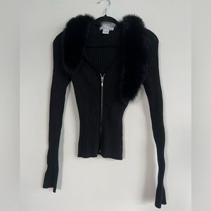 White House Black Market - Size Small- Black Sweater with Faux Fur Neck